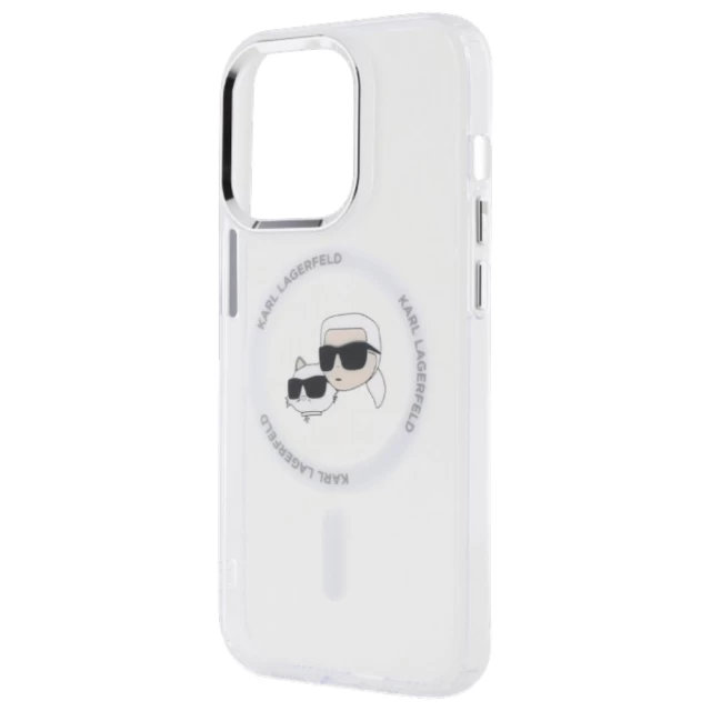 Чохол Karl Lagerfeld IML Metal Karl & Choupette Head для iPhone 15 Pro White with MagSafe (KLHMP15LHLSKCH)