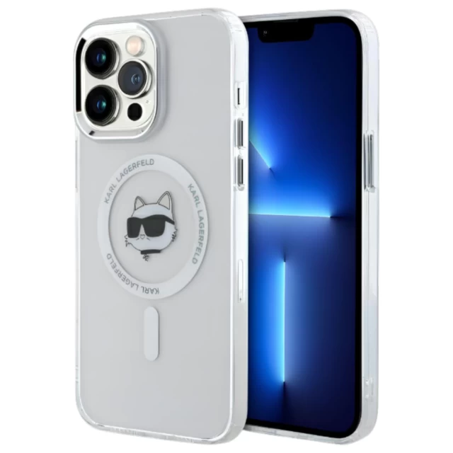 Чехол Karl Lagerfeld IML Metal Choupette Head для iPhone 13 Pro Max White with MagSafe (KLHMP13XHLSCHH)