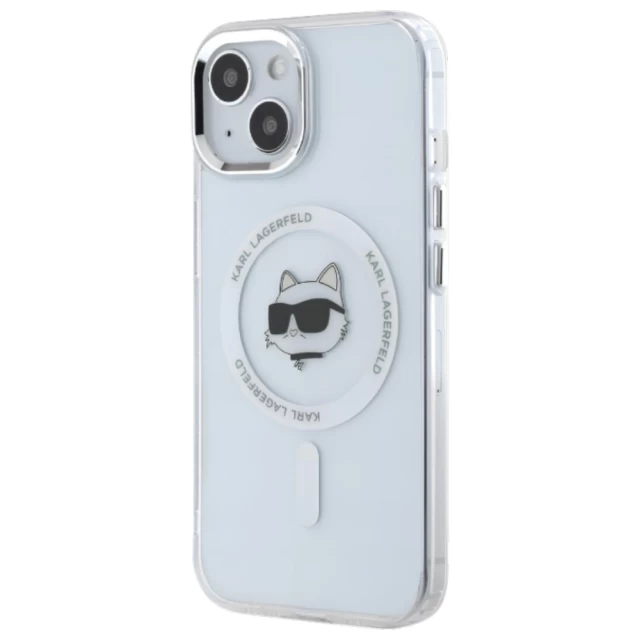 Чохол Karl Lagerfeld IML Metal Choupette Head для iPhone 15 White with MagSafe (LHMP15SHLSCHH)