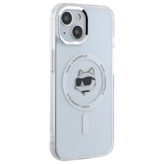 Чохол Karl Lagerfeld IML Metal Choupette Head для iPhone 15 White with MagSafe (LHMP15SHLSCHH)