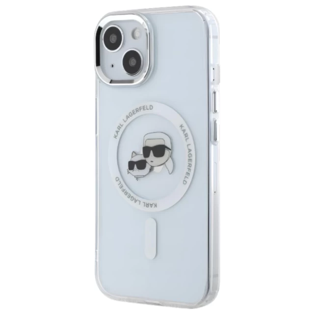 Чохол Karl Lagerfeld IML Metal Karl & Choupette Head для iPhone 15 White with MagSafe (KLHMP15SHLSKCH)