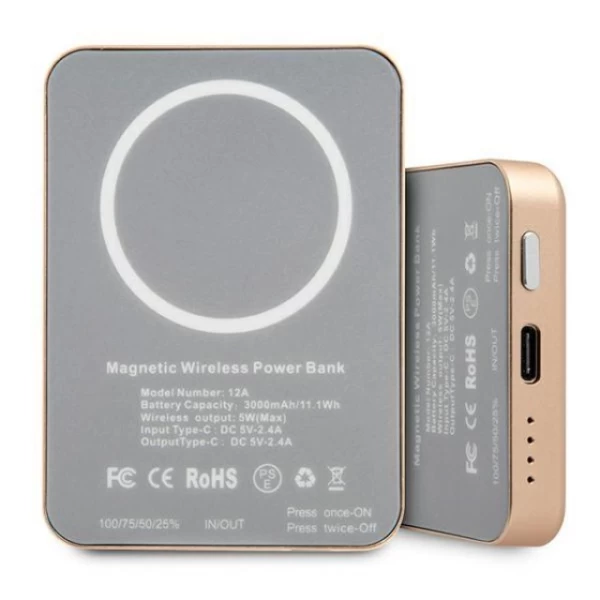 Портативний зарядний пристрій Guess Powerbank 5W MagSafe 3000mAh Gold (GUPBMSVSLG) - 2