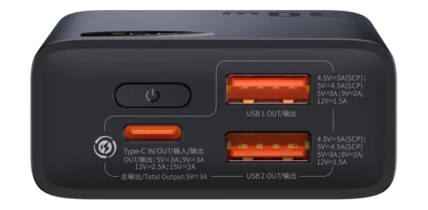Портативное зарядное устройство Baseus Adaman 2 Digital Display Fast Charge 10000 mAh 30W with USB-A to USB-C Cable Black (PPAD040101) - 3