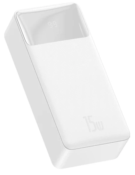 Портативний зарядний пристрій Baseus Bipow Digital Display 30000 mAh 15W with USB-A to Micro-USB 0.25m Cable White (PPBD050202) - 1