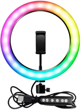 Комплект кольцевая светодиодная RGB лампа LED Lux 36 см MJ36 со штативом и зажимом телефона для селфи - 2
