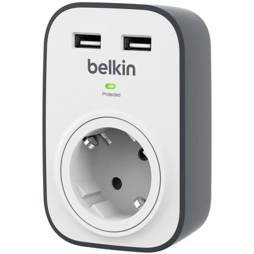 Мережевий подовжувач Belkin c захистом від перенапруги, 1 роз., 2xUSB 2.4A, 306 Дж, UL 500 В (BSV103VF) - 1