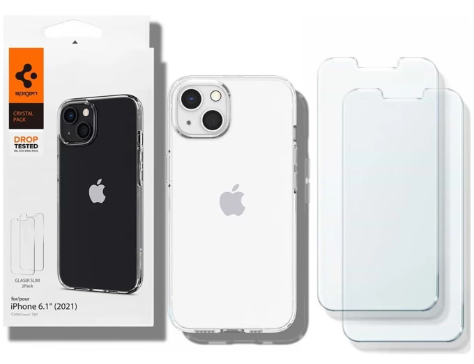 Чехол и защитное стекло Spigen для iPhone 13 Crystal Pack Transparent (2 Pack) (ACS03638) - 2