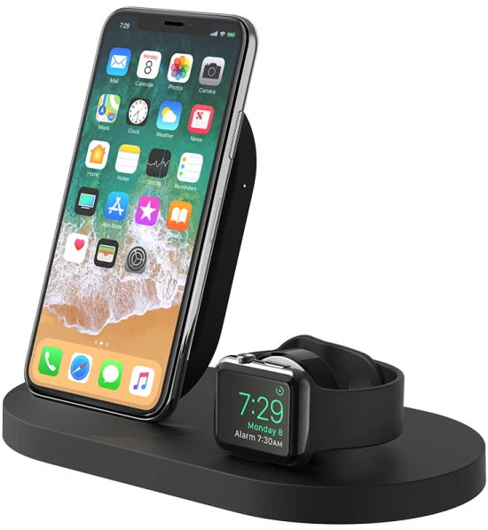 Беспроводное зарядное устройство Belkin Pad/Stand/Apple Watch 3-in-1 7.5W Black (WIZ001VFBK) - 1