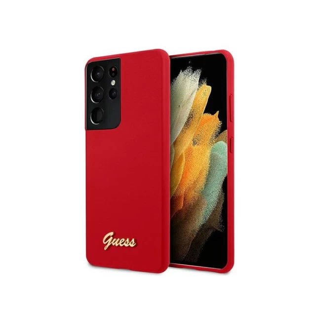 Чехол Guess Silicone Script Metal Logo для Samsung Galaxy S21 Ultra G998 Red (GUHCS21LLSLMGRE)