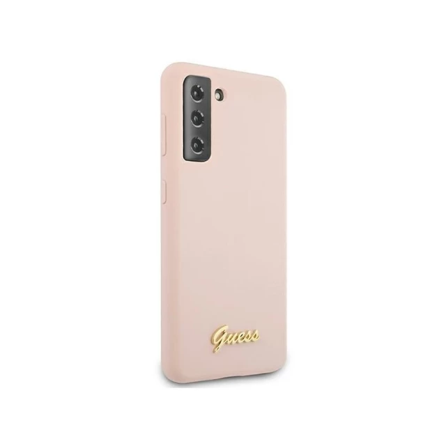 Чехол Guess Silicone Script Metal Logo для Samsung Galaxy S21 G991 Pink (GUHCS21SLSLMGLP)