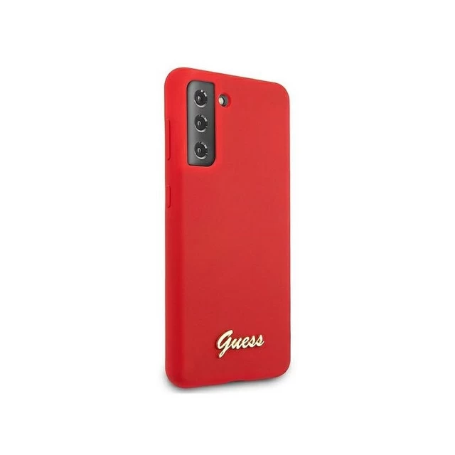 Чехол Guess Silicone Script Metal Logo для Samsung Galaxy S21 G991 Red (GUHCS21SLSLMGRE)