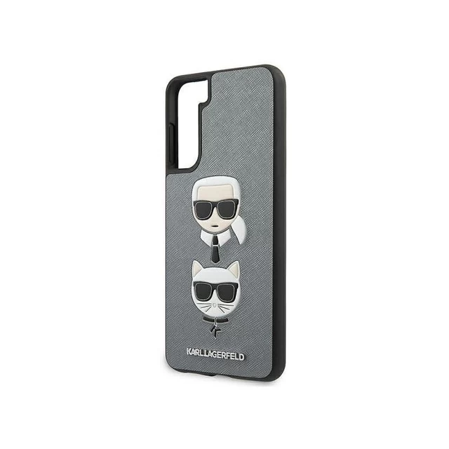 Чехол Karl Lagerfeld Saffiano Ikonik Karl and Choupette Head для Samsung Galaxy S21 G991 Silver (KLHCS21SSAKICKCSL)