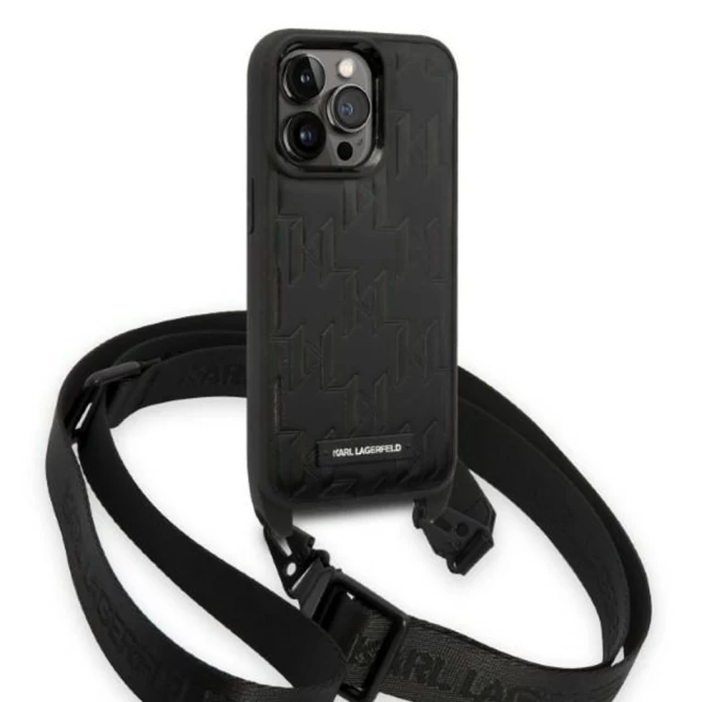 Чехол Karl Lagerfeld Monogram Plaque Logo Strap для iPhone 14 Pro Black (KLHCP14LSTMMK)