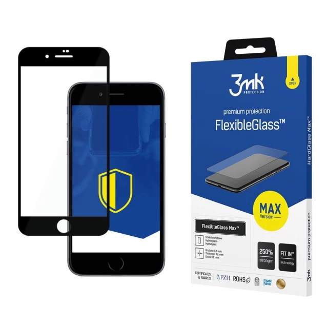 Защитное стекло 3mk FlexibleGlass Max для iPhone SE 2022 | SE 2020 Black (5903108250634)