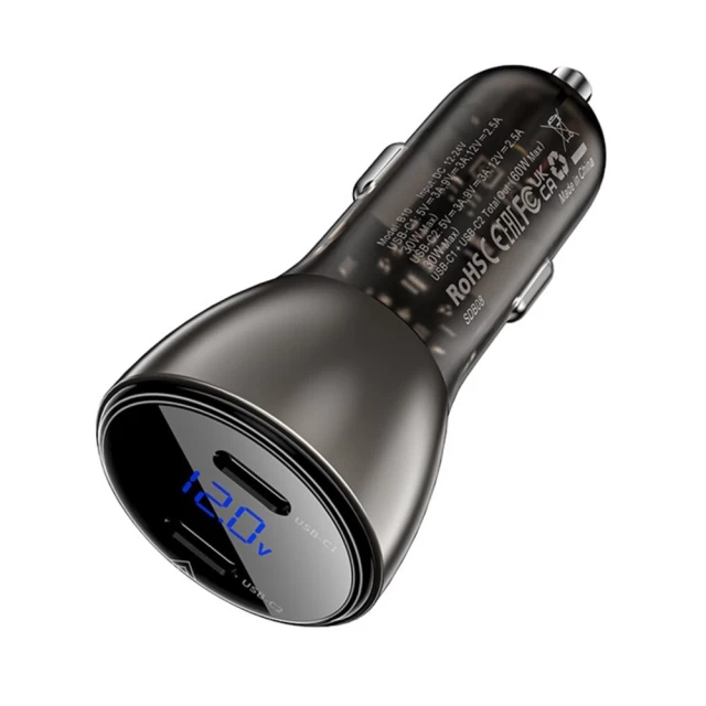 Автомобільний зарядний пристрій Acefast B10 2x USB-C 60W Black (B10 black)