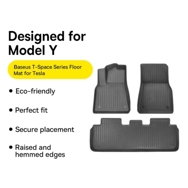 Комплект килимків Baseus T-Space для Tesla Model Y (3 Pack) Black (C20751300111-00)