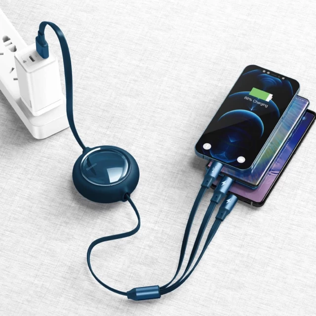 Кабель Baseus 3-in-1 Bright Mirror USB-A to micro USB | Lightning | USB-C 3.5A 1.2m Blue (CAMLT-MJ03)