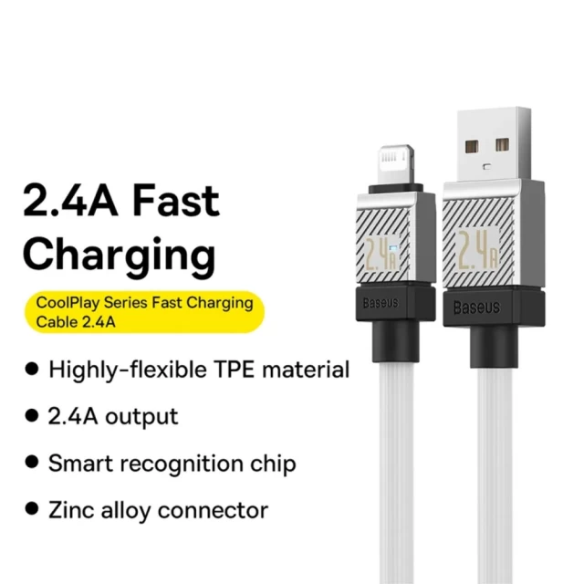 Кабель Baseus CoolPlay USB-A to Lightning 2.4A 1m White (CAKW000402)