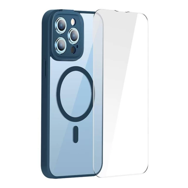 Чехол и защитное стекло Baseus Frame для iPhone 14 Pro Blue with MagSafe (ARJT020103)