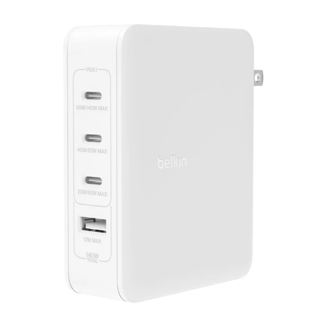 Мережевий зарядний пристрій Belkin PD UK | EU | US 140W 3хUSB-С | USB-A White (WCH014BTWH)