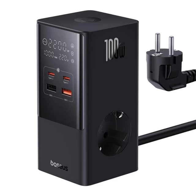 Сетевой удлинитель Baseus Power Combo 2x USB-A | 2x USB-C | 2x AC 100W Black (E00023609113-00)