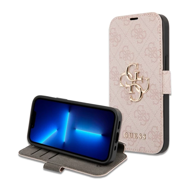 Чехол-книжка Guess 4G Metal Logo для iPhone 15 Pro Pink (GUBKP15L4GMGPI)