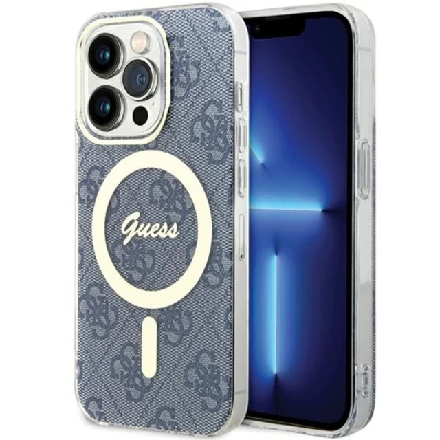Чехол Guess IML 4G для iPhone 15 Pro Blue with MagSafe (GUHMP15LH4STB)