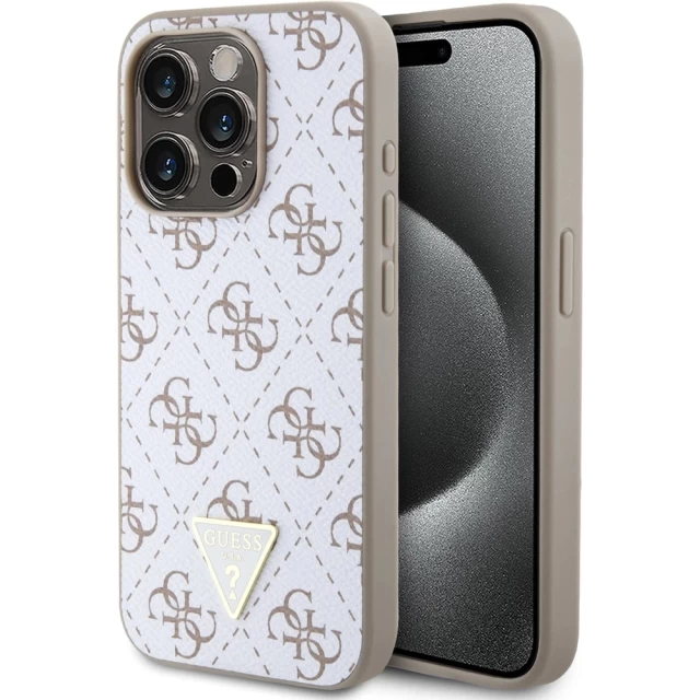 Чехол Guess 4G Triangle Metal Logo для iPhone 15 Pro White (GUHCP15LPG4GPH)