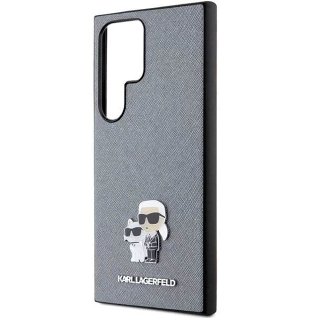 Чохол Karl Lagerfeld Saffiano Karl & Choupette Metal Pin для Samsung Galaxy S24 Ultra (S928) Grey (KLHCS24LPSAKCMPG)