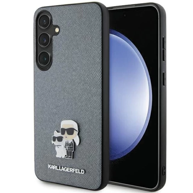 Чехол Karl Lagerfeld Saffiano Karl & Choupette Metal Pin для Samsung Galaxy S24 Plus (S926) Gray (KLHCS24MPSAKCMPK)
