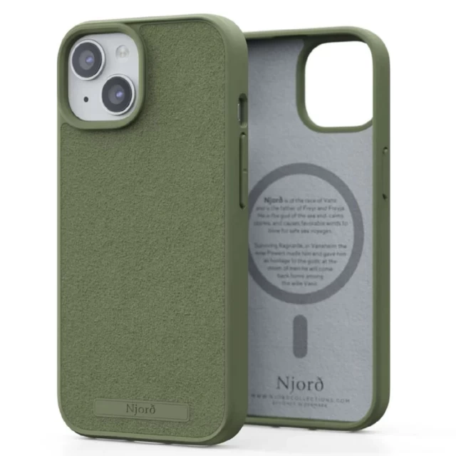Чехол Elements Njord Suede Case для iPhone 15 Olive with MagSafe (NA51SU06)