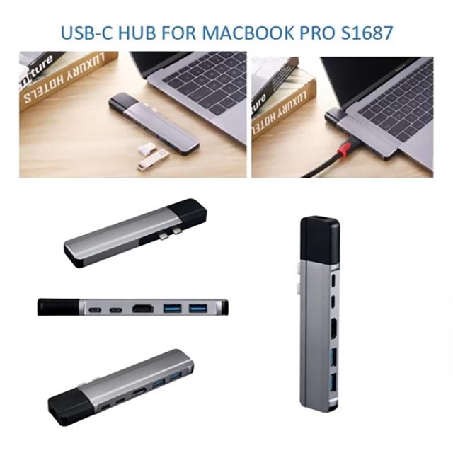 USB-хаб Upex USB Type-Cx2 - PD/USB Type-C/Ethernet/HDMI/USB 3.0x2 Space Gray (UP10189)