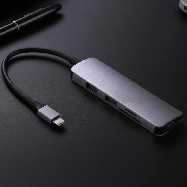 USB-хаб Upex USB Type-C - USB 3.0x3/SD+TF Card Reader Space Gray (UP10190)