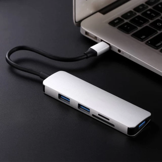 USB-хаб Upex USB Type-C - USB 3.0x3/SD+TF Card Reader Silver (UP10191)