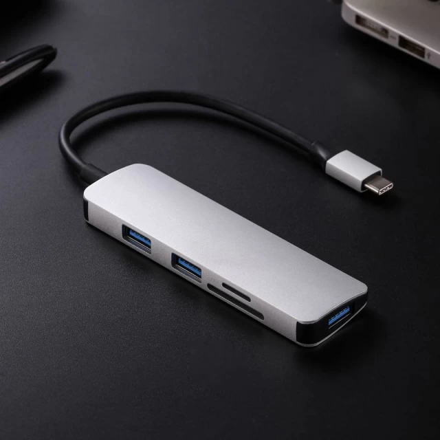 USB-хаб Upex USB Type-C - USB 3.0x3/SD+TF Card Reader Silver (UP10191)