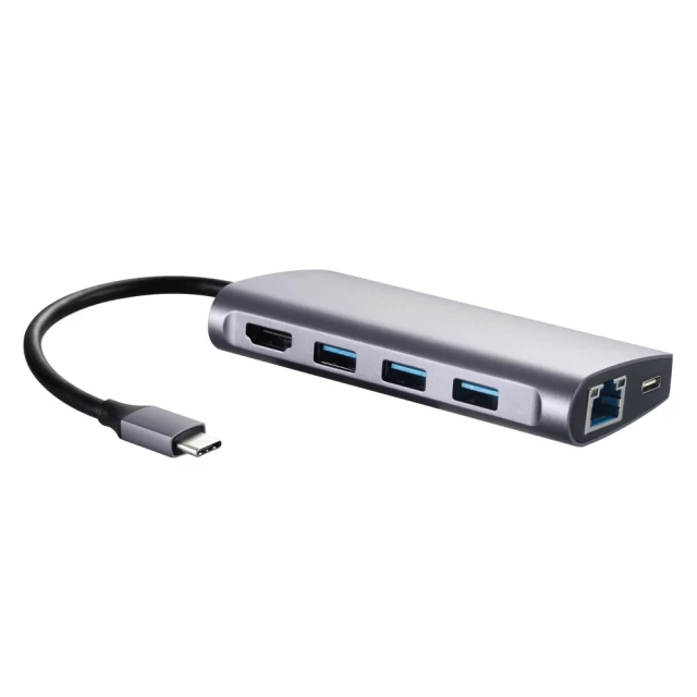 USB-хаб Upex USB Type-C - PD/Ethernet/HDMI/USB 3.0x3/SD+TF Card Reader/AUX Space Gray (UP10193)