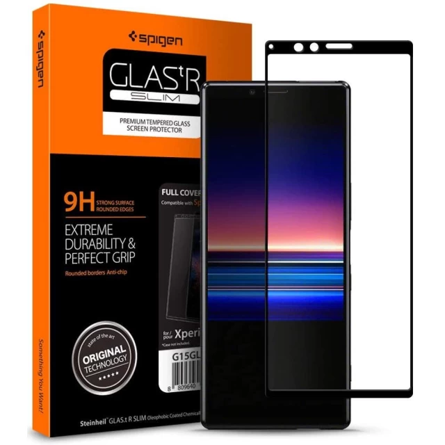 Защитное стекло Spigen для Sony Xperia 1 Full Cover Black (G15GL26324)