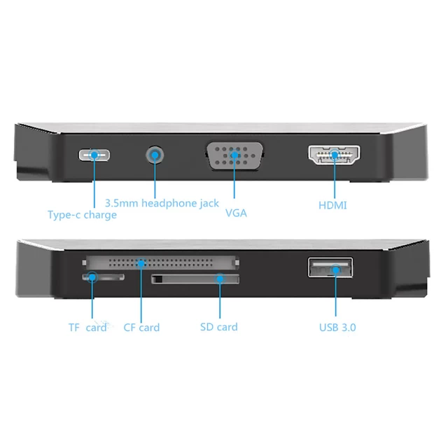 USB-хаб Upex USB Type-C - USB Type-C/AUX/VGA/HDMI/USB 3.0/Card-reader SD/TF/CF Black (UP10160)