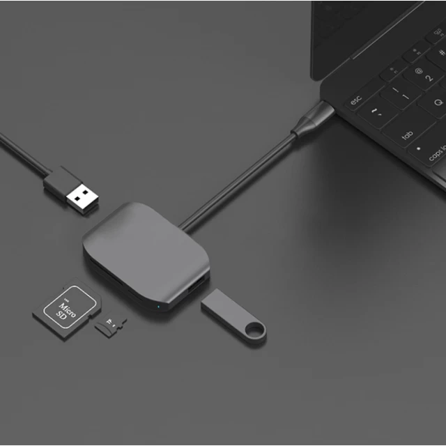 USB-хаб Upex USB Type-C - SD+TF Card Reader/USB 2.0x2 Space Gray (UP10171)