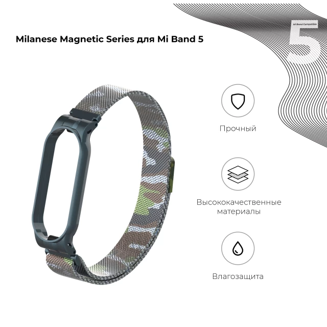 Ремінець ARM Milanese Magnetic Band для Xiaomi Mi Band 6/5 Khaki Green (ARM56855)