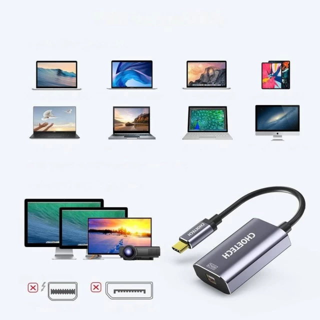 Адаптер Choetech USB-C to mini DisplayPort 0.15m Grey (HUB-M06)
