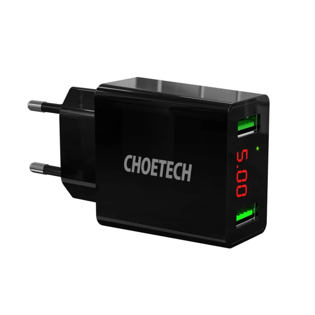 Мережевий зарядний пристрій Choetech PD 11W 2xUSB-A Black (C0028)