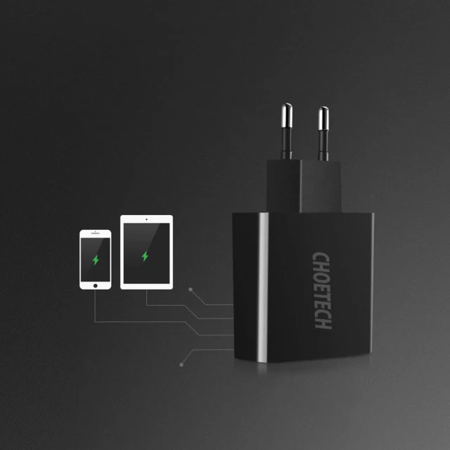 Мережевий зарядний пристрій Choetech PD 11W 2xUSB-A Black (C0028)