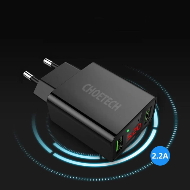 Сетевое зарядное устройство Choetech PD 11W 2xUSB-A Black (C0028)