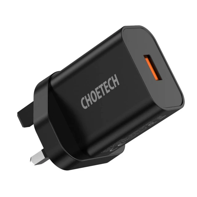 Мережевий зарядний пристрій Choetech QC UK 18W USB-A with USB-C to USB-A Cable Black (Q5003-uk)