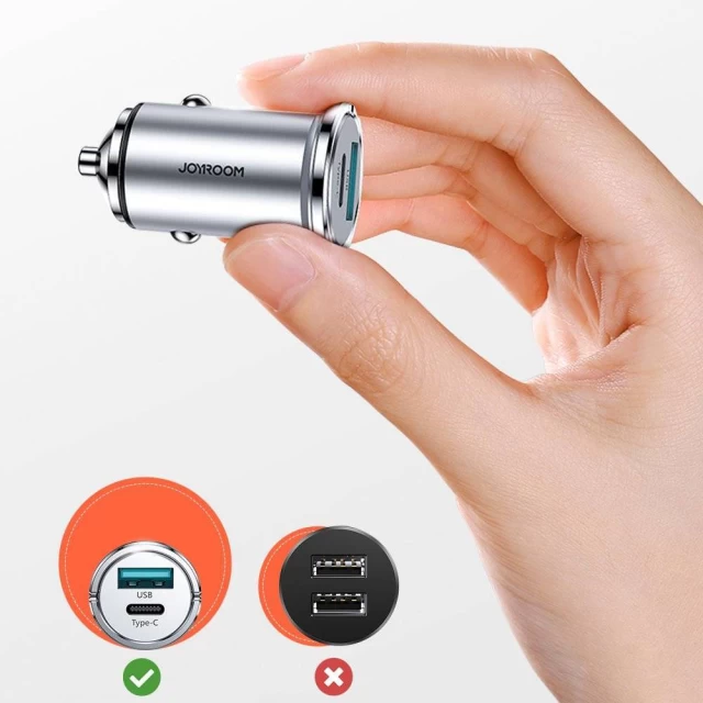 Автомобільний зарядний пристрій Joyroom Quick Charge USB-A/USB-C 20W 5A Silver (C-A45-SL)