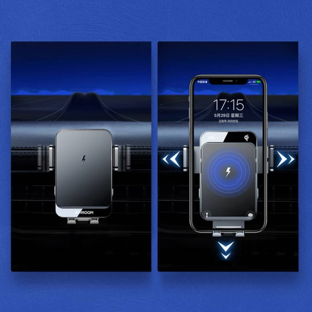 Автодержатель с функцией беспроводной зарядки Joyroom Qi Automatic Car Charger Electric Phone Holder Air Vent 15W Black (JR-ZS219-BK-AIR)