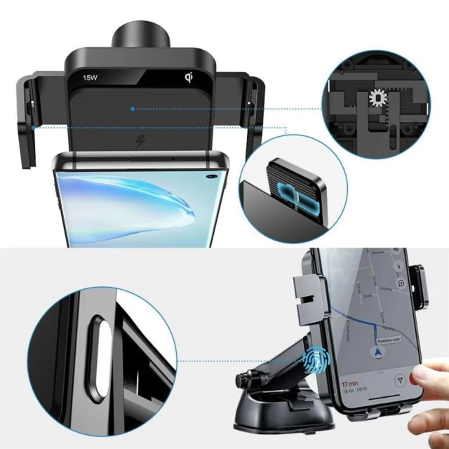 Автотримач з функцією бездротової зарядки Joyroom Qi Electric Phone Holder Dashboard and Air Vent 15W Black (JR-ZS219-BK-DB)
