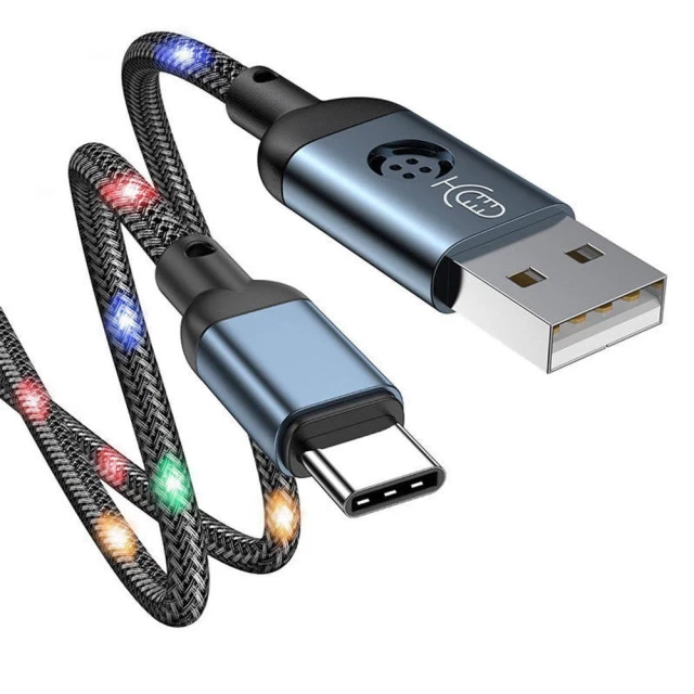 Кабель Joyroom USB-A to USB-C with Sound-Responsive LED Backlight 2.4A 1.2m Gray (S-1230N16-GR-USB-C)