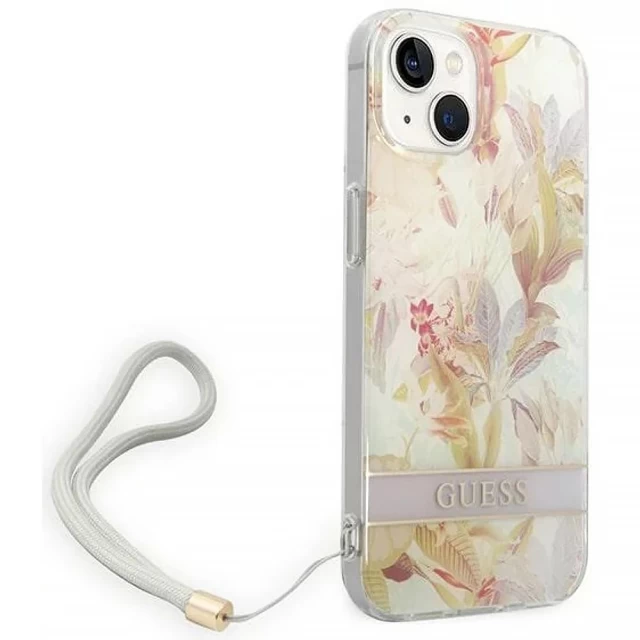 Чехол Guess Flower Strap для iPhone 14 Purple (GUOHCP14SHFLSU)